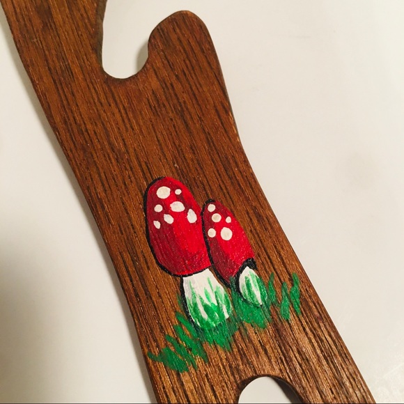Vintage Wooden Kitchen Utensil w/ Hand Painted Mushrooms - Picture 4 of 4